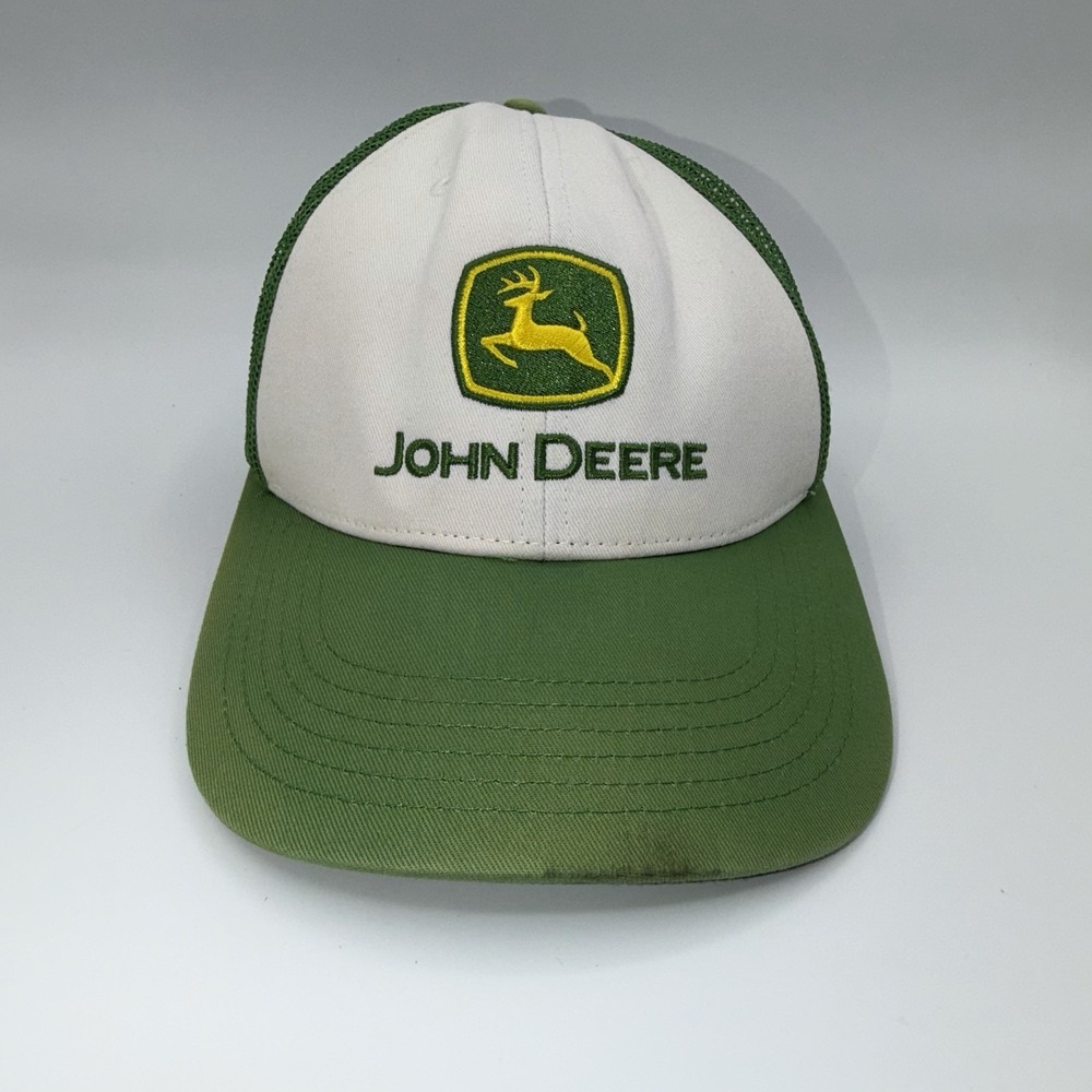 VTG John Deere Trucker Cap Hat Adjustable SnapBack Embroidered Logo Green White